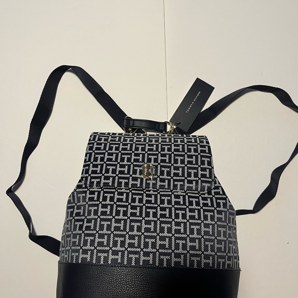 Tommy Hilfiger blue and white flap backpack brand new